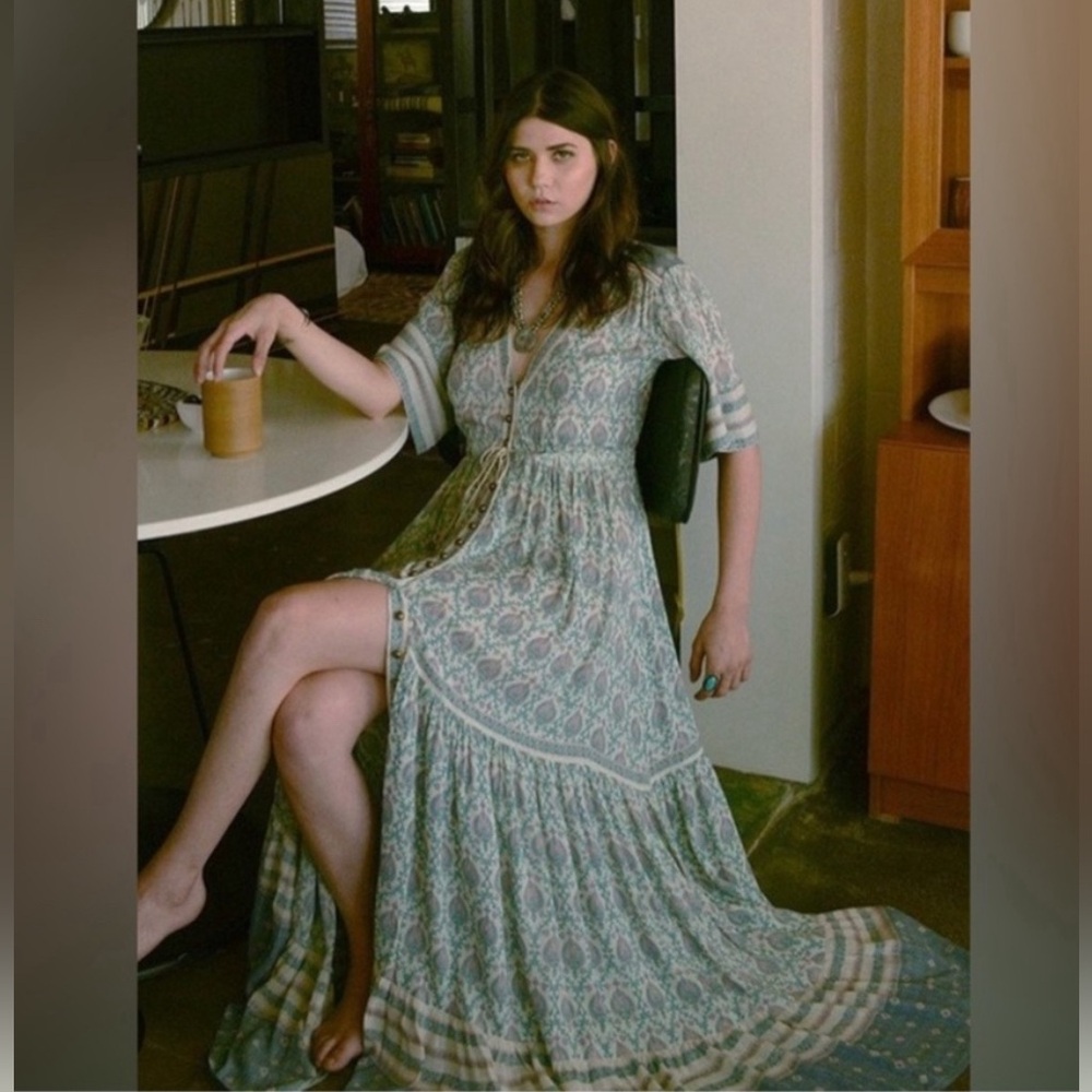 Spell & The Gypsy Free People Oracle gown green Maxi Dress lurex rayon med Rare